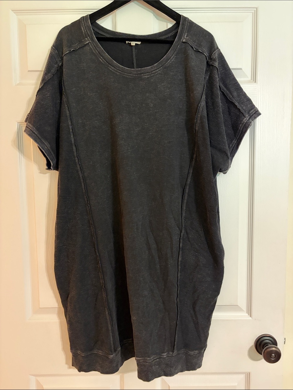 EASEL Plus 2X Mineral Wash Oversized T-Shirt Dress Charcoal Grey/ Black ED16919X